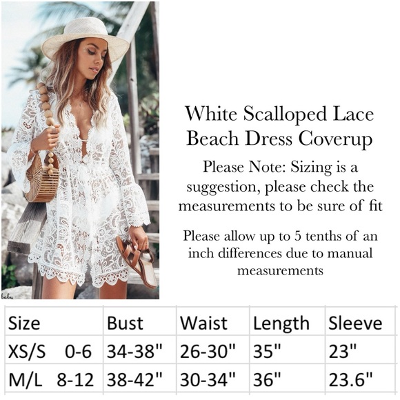 White Scalloped Lace Boho Beach Dress Coverup - Picture 15 of 15
